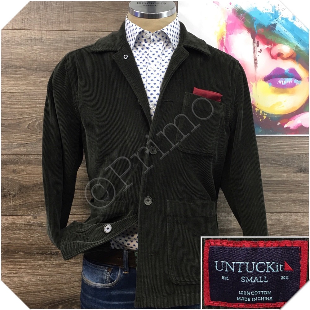 UNTUCKIT Mens Corduroy Blazer Sport Coat‎ Casual Jacket Size Small Cotton Suit